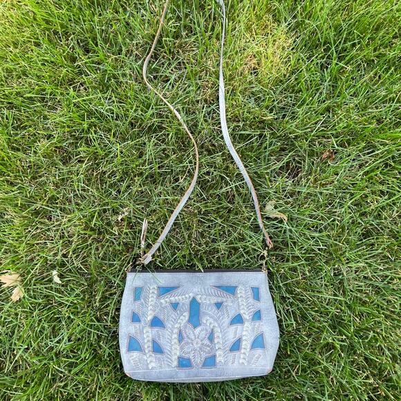 leaders in leather blue and grey purse Cross Body - Picture 1 of 16